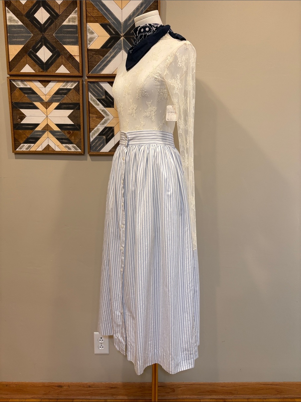 Vintage Ralph Lauren Blue Label 80s Striped Cotton Flared Button Down Maxi Skirt - Picture 4 of 13